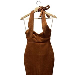 By The Way Suede Brown Halter Dress